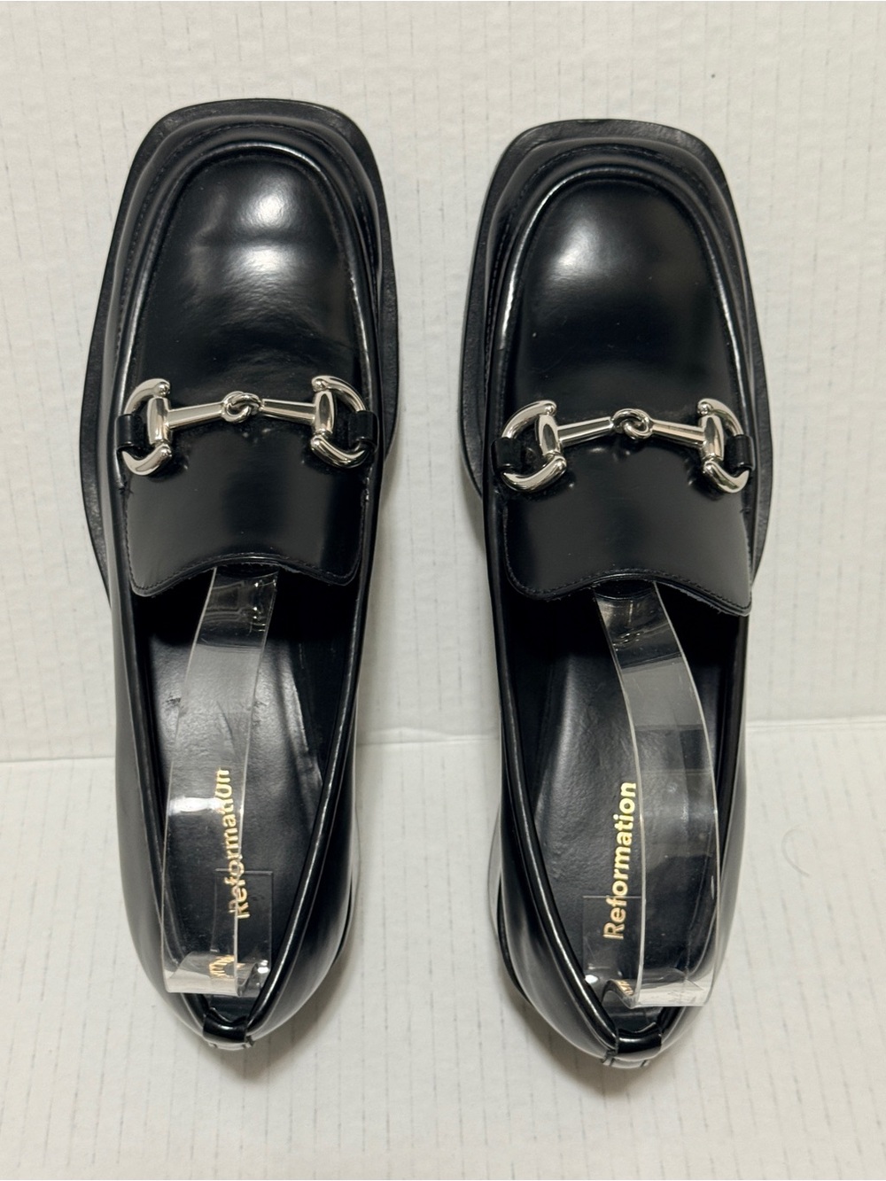 Reformation Black Silver Horsebit Leather Penny Loafers Shoes Sz 5 1/2 Fall - Picture 6 of 16